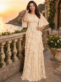 Elegant Chiffon Mother of the Bride Dress with Flutter Sleeves and Ruffle Skirt