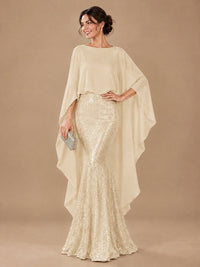 Sequin 2 Pieces Mother of the Bride Dress with Cap Sleeves Chiffon Formal Gowns