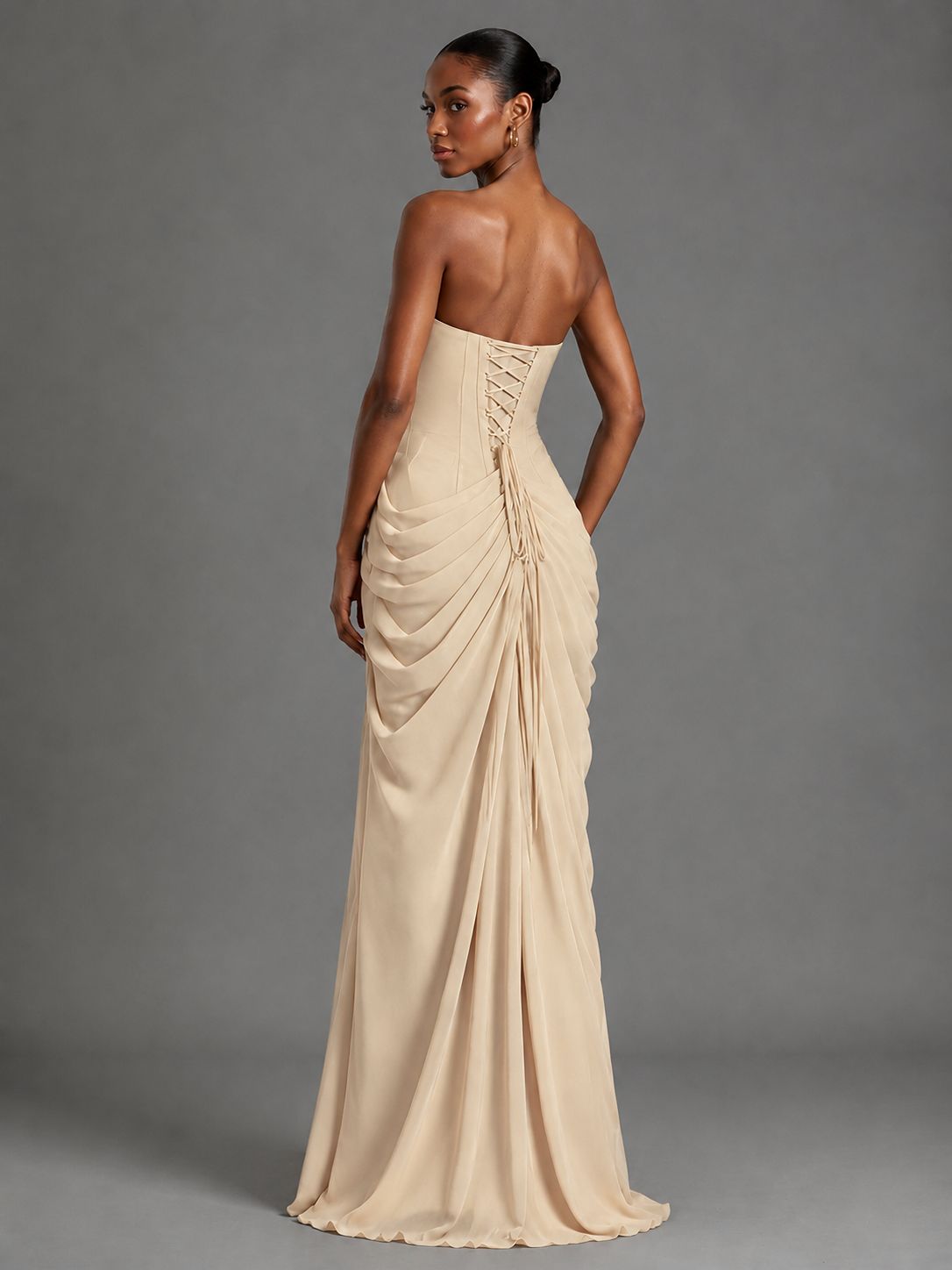 Strapless Bodycon Pleated Chiffon Formal Dress with Slit