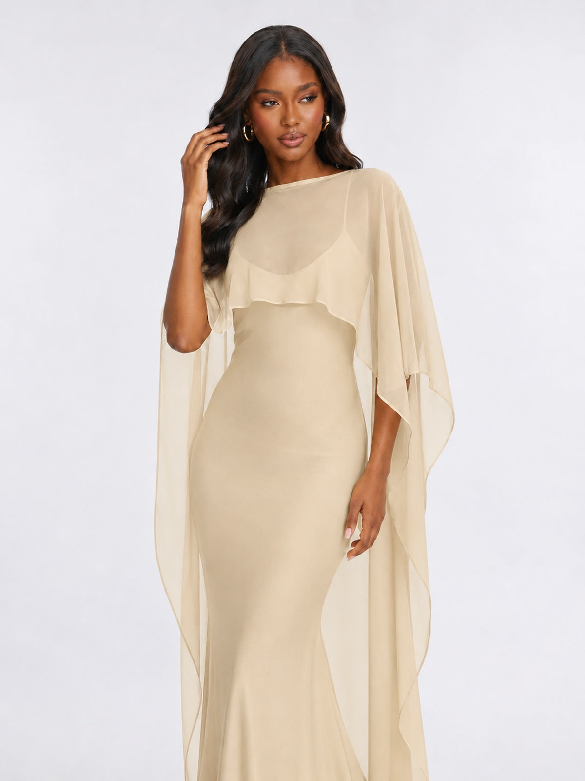 Satin Cape Prom Dresses Meramid Maxi Dress