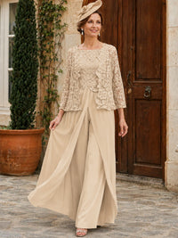 Elegant 3-Piece Chiffon Mother of the Bride Pantsuit with Floral Applique Jacket
