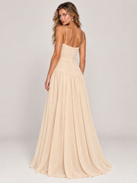 Butter Yellow Ruched Spaghetti Strap Drop-Waist Prom Dress