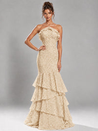Halter Tiered Mermaid Prom Dress with Sparkly Lace