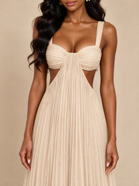 Butter Yellow Pleated Cutout Maxi Dress