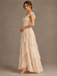 Ruffle Tiered V Neck Maxi Dress