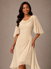 Cowl Neck Ruched Chiffon Mother of the Bride Dresses with Flutter Sleeves