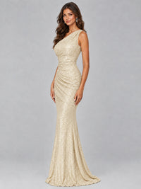 Sequin Mermaid One Shoulder Prom Dress Long formal Gown