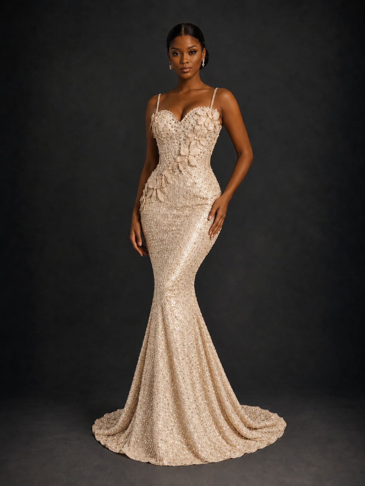 Sequin Mermaid Prom Dress with Floral Applique