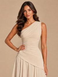 One Shoulder Prom Dress A-line Ruched Women Wedding Formal Gowns