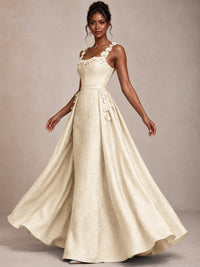 Light Blue 3D Floral Jacquard Prom Dress with Detachable Overskirt Corset Gown