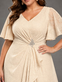 Jacquard Chiffon A-Line V-Neck High-Low Mother of the Bride Dress