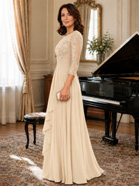 A-Line Chiffon Mother of the Bride Dress with Floral Applique 3/4 Sleeves