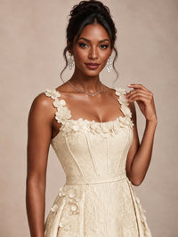 Light Blue 3D Floral Jacquard Prom Dress with Detachable Overskirt Corset Gown