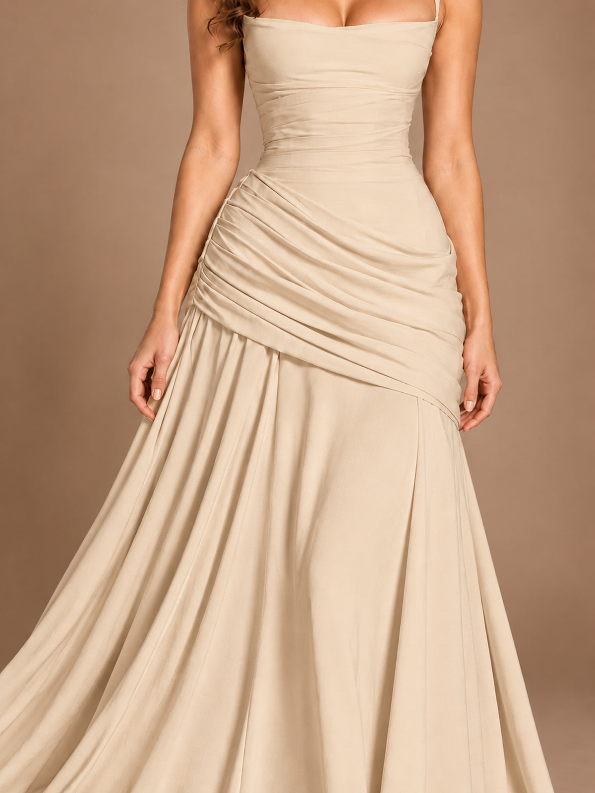 Butter Yellow Square Neck Ruched A-Line Prom Dress