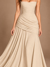Butter Yellow Square Neck Ruched A-Line Prom Dress