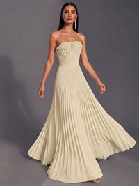 Strapless A-line Long Pleated Satin Prom Dress