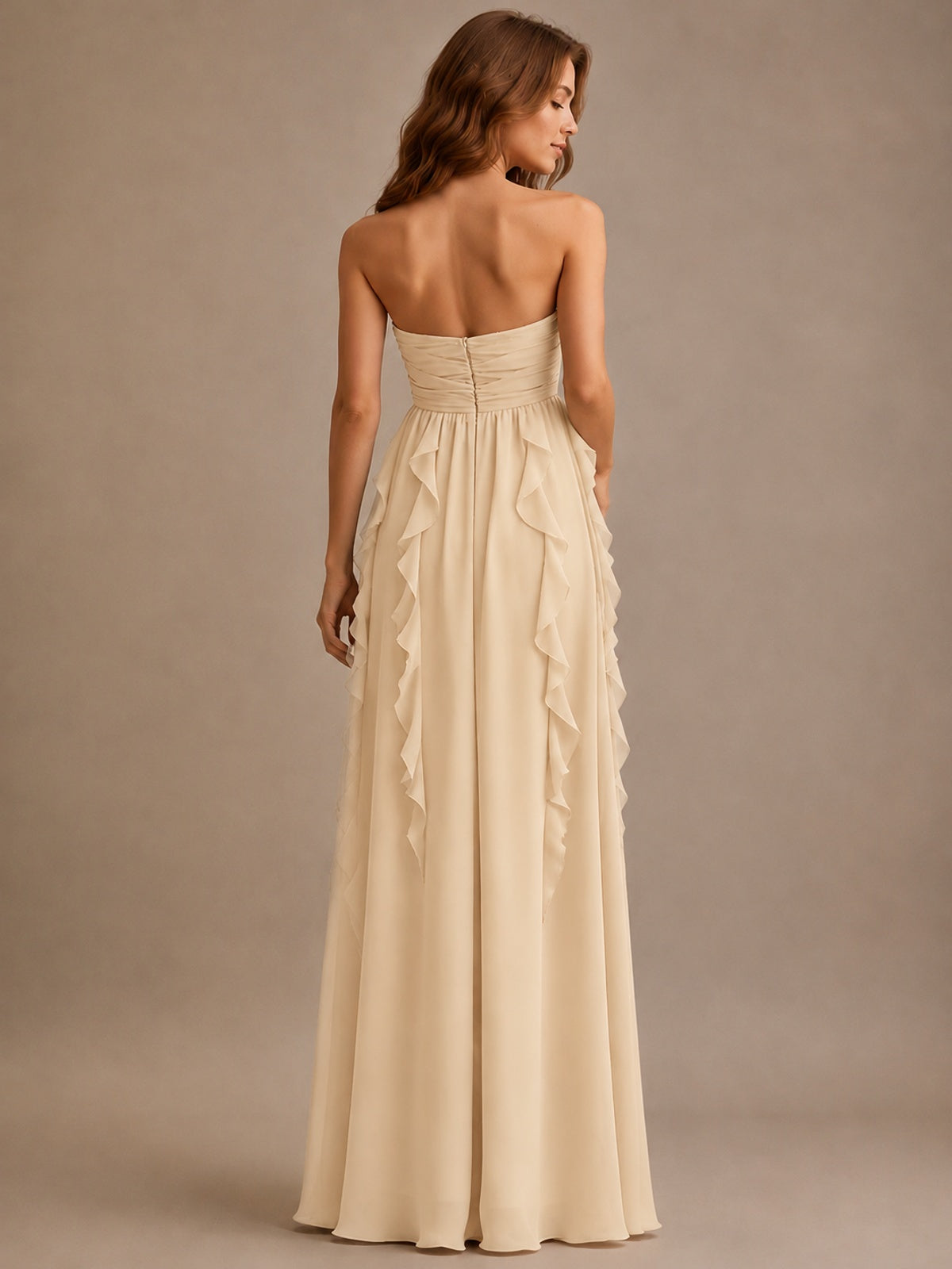 Srapless Sweetheart Chiffon Prom Dress Ruffle Formal Evening Gown