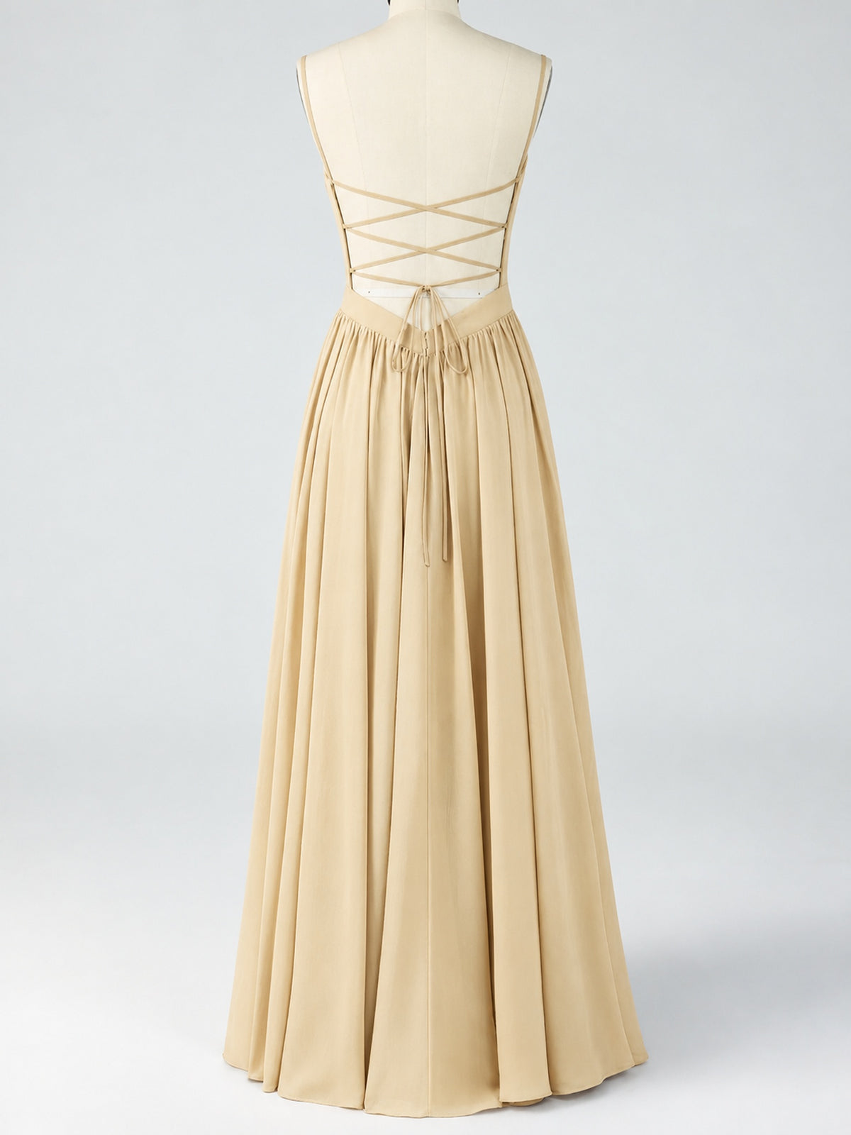 Spaghetti Strap Ruched Chiffon Maxi Dress with Backless