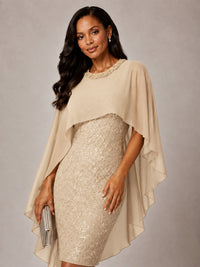 Floral Sheath Mother of the Bride Dress with Cape Overlay