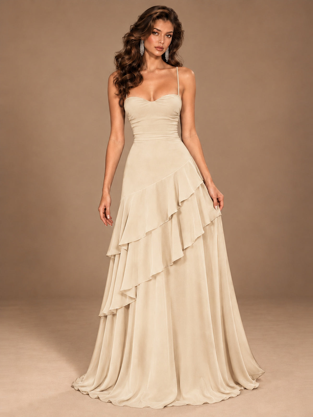 Sweetheart A-Line Ruffle Prom Dress with Spaghetti Straps