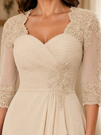 Chiffon Lace Applique Mother of the Bride Dress with 3/4 Sleeves