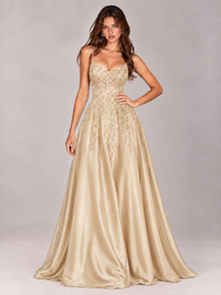 Lace Applique Satin A-Line Prom Dress with Sheer Bodice