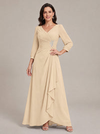 V-Neck Pleated Chiffon Mother of the Bride Dress with Flutter Sleeves