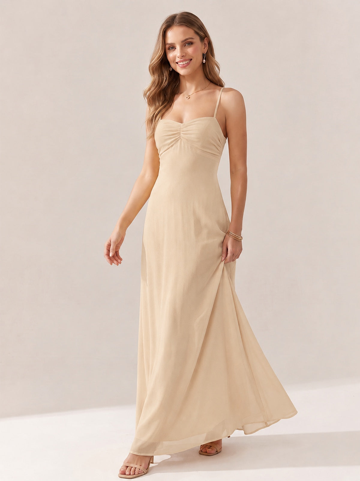 JOVELLEE Yellow Sweetheart Ruched Bust Chiffon Maxi Dress
