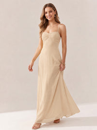 JOVELLEE Yellow Sweetheart Ruched Bust Chiffon Maxi Dress
