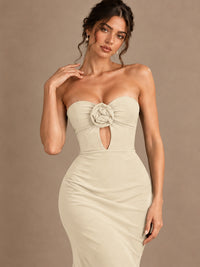 Emerald Green Strapless Mermaid Prom Dress with 3D Rose & Keyhole Cutout
