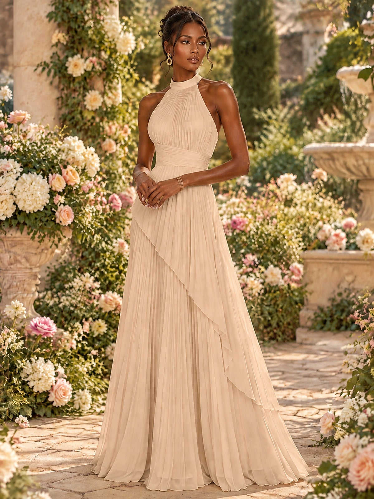 Wrap Pleated Prom Dress Halter A-line Chiffon Formal Wedding Dress