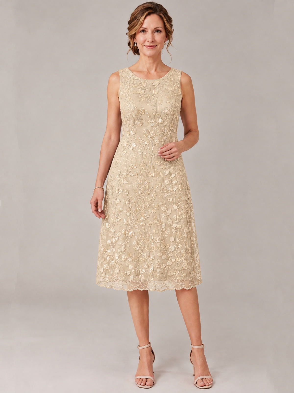 Tea Length Sequin Lace Mother of The Bride Dress with Chiffon Jacket