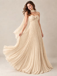 Sweetheart Neckline Pleated Prom Dress Strapless A-line Formal Dress with Flowy Scarf