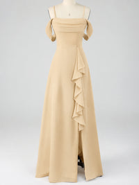 Spaghetti Strap Chiffon Bridesmaid Dress with Ruffles Slit