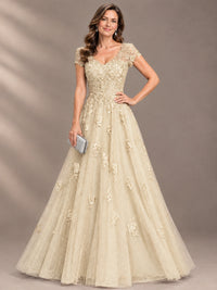 Lace Appliques A-line Mother of The Bride Dresses with Short Sleeves