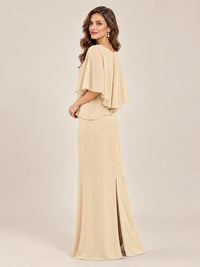 Cape Sleeve Mother of the Bride Dress with Asymmetrical Overlay
