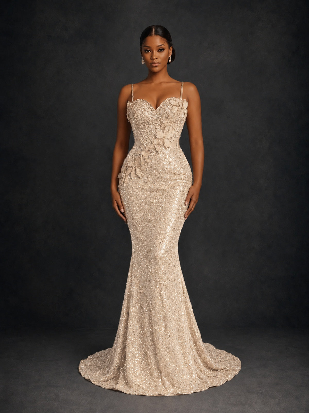 Sequin Mermaid Prom Dress with Floral Applique
