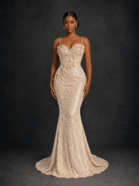 Sequin Mermaid Prom Dress with Floral Applique