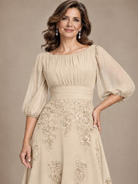 A-Line Mother of the Bride Dress with Sheer Puff Sleeves