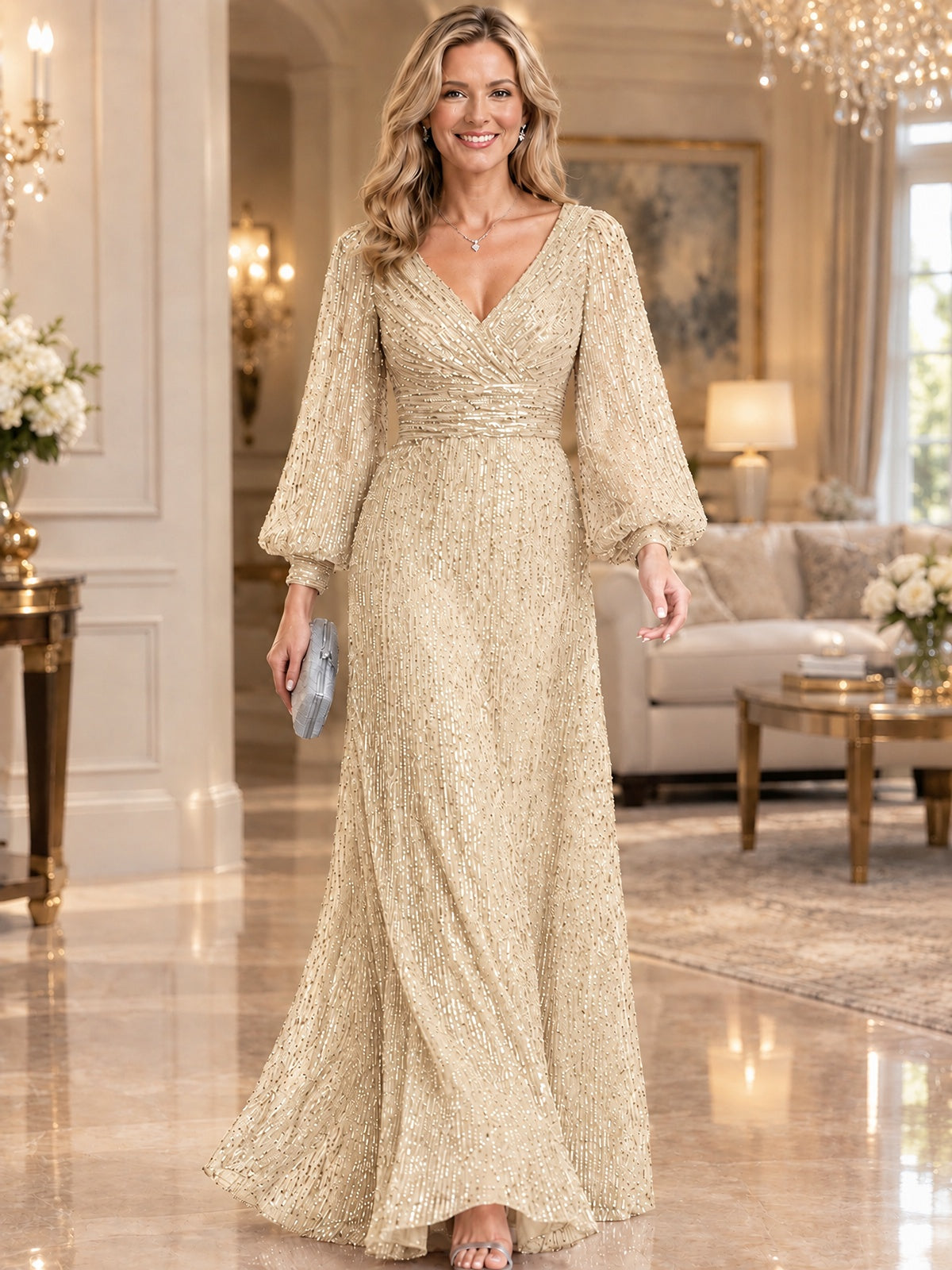 Sparkle Sequin Mother of The Bride Dresses with Long Sleeves