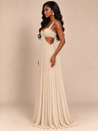 Butter Yellow Pleated Cutout Maxi Dress