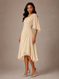 Cowl Neck Ruched Chiffon Mother of the Bride Dresses with Flutter Sleeves
