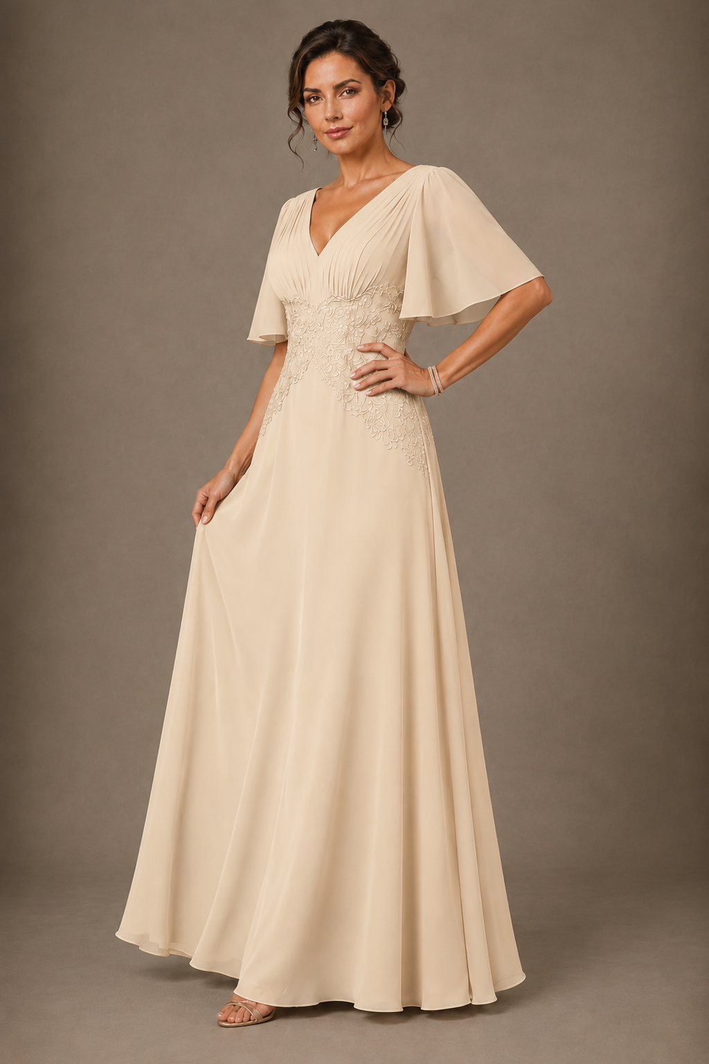 A-Line Chiffon Mother of the Bride Dress with Applique