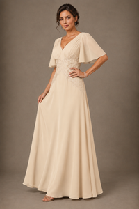 A-Line Chiffon Mother of the Bride Dress with Applique