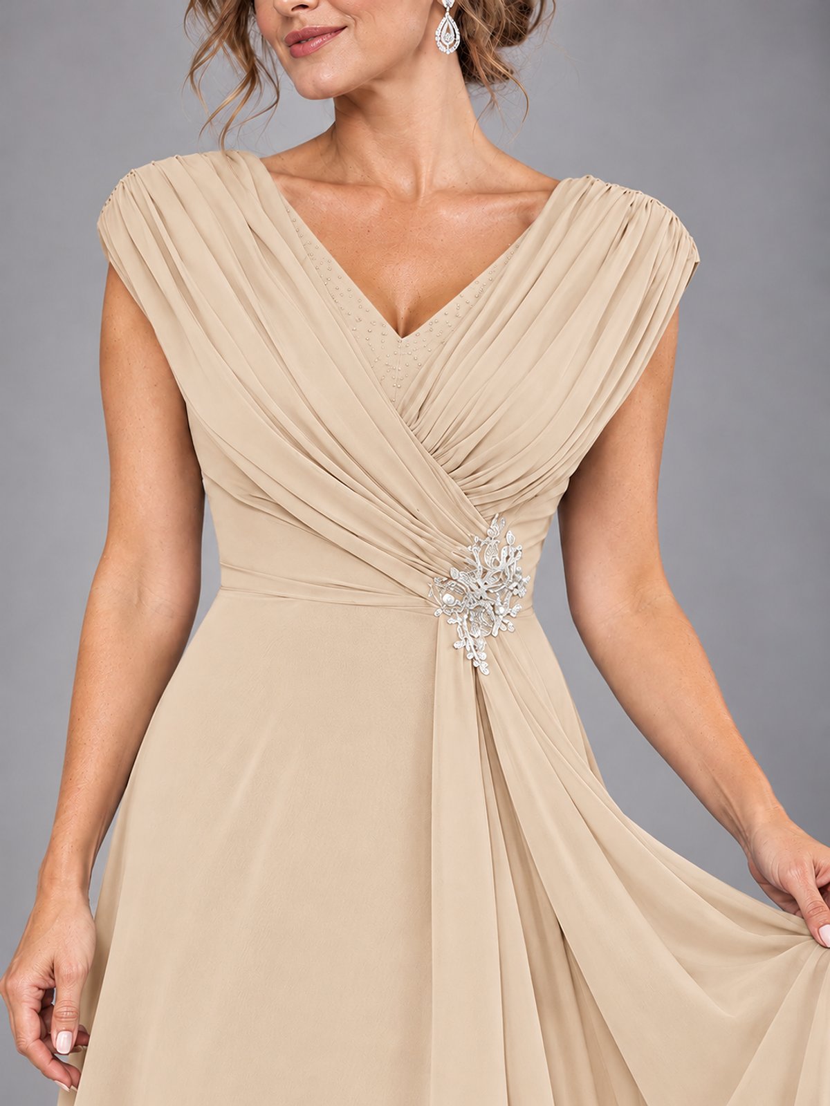 Cap Sleeve Chiffon A-Line Mother of the Bride Dress