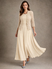 2-Piece Chiffon Mother of the Bride Dress with Lace Jacket