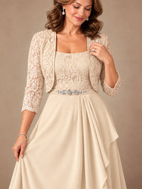 Blush Pink A-Line Mother of the Bride Dress with Lace Jacket and Ruffles