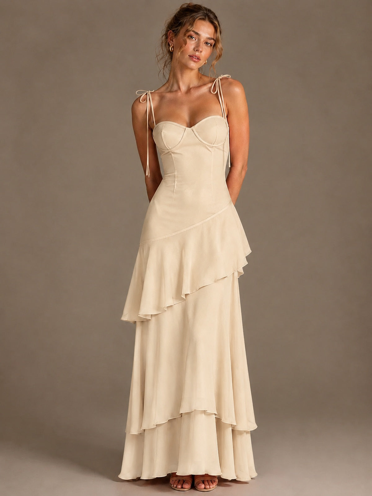 Spaghetti Strap Tiered Ruffles Chiffon Prom Dress