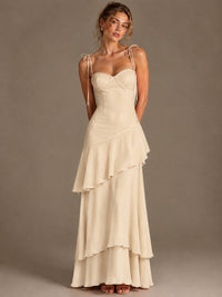 Spaghetti Strap Tiered Ruffles Chiffon Prom Dress