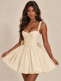 Sweetheart Glitter Tulle Puffy Mini Dress with Bow